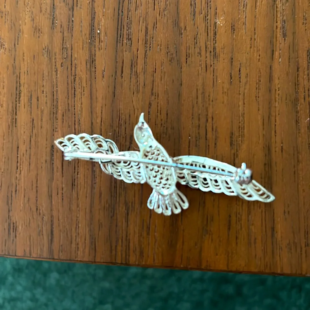 Vintage 1960 filigree seagull silver brooch-RARE - Picture 12 of 13